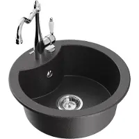 Mexen Diego 1-Becken-Granit-Spüle mit Mischbatterie Carla, Schwarz gesprenkelt - 6512-76-670700-00