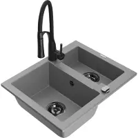Mexen Carlos 1-Becken-Granit-Spüle mit Mischbatterie Aster, Grau - 6518-71-73450-70-B