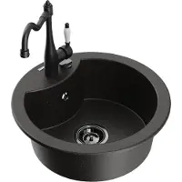 Mexen Diego 1-Becken-Granit-Spüle mit Mischbatterie Carla, Schwarz/Gold metallisch - 6512-75-670700-70-B