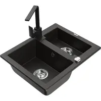 Mexen Carlos 1,5-Becken-Granitspüle mit Mischbatterie Rita, Schwarz/Gold metallisch - 6518-75-670300-70