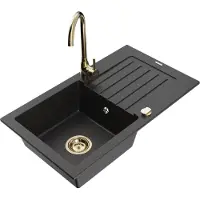 Mexen Pablo 1 Becken-Granitspüle mit Abtropffläche und Mischbatterie Telma, Schwarz/Silber - 6510-73-670200-50