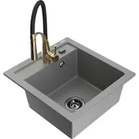 Mexen Vito 1-Becken-Granit-Spüle mit Mischbatterie Aster, Grau - 6503-71-73450-57-B