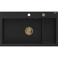 Mexen Omar Granitspüle 1-Kammer 800 x 480 mm, schwarz, Siphon gold - 6520801005-77-G