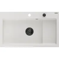 Mexen Omar Granitspüle 1-Becken 800 x 480 mm, weiß, schwarzer Siphon - 6520801005-20-B