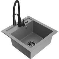 Mexen Vito 1-Becken-Granit-Spüle mit Mischbatterie Aster, Grau - 6503-71-73450-70-B