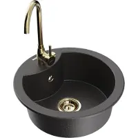 Mexen Diego 1-Becken-Granit-Spüle mit Mischbatterie Telma, Schwarz gesprenkelt - 6512-76-670200-50