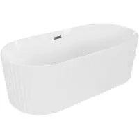 Mexen Paola freistehende, geriffelte Badewanne 150 x 75 cm, weiß glänzend, Überlauf gun gray gebürstet - 52721507500-66