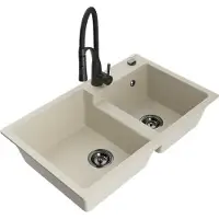 Mexen Tomas 2-Becken-Granitspüle mit Mischbatterie Aster, Beige - 6516-69-73450-70-B