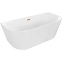 Mexen Oval freistehende wandnahe Badewanne 140 x 75 cm, weiß, Überlauf aus gebürstetem Kupfer - 52671407500-65