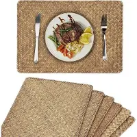 OEM Naturwachsbehandelter Seegras-Placemat-Set - gewebter Tischbeistelltuch - Kaffeetisch - Küche - rechteckig 432 x 30 cm - Kaffeebraun