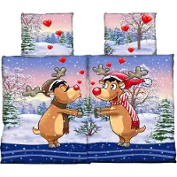COFI Einzelne Zwei Personen Fleece-Bettwäsche 135x200 cm mit Rentiermotiv Weihnachtsbettwäsche
