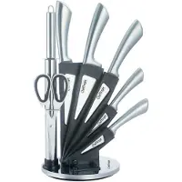 Cheffinger 8-teiliges Profi Messer-Set Messerblock sehr hochwertiges Selbstschärfen Messer Küchenmesser Set Kochmesser Edelstahl in Silber