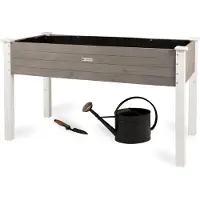 WONDERMAKE® Großes Hochbeet aus Holz für Garten Balkon Terrasse, Pflanzkasten Bausatz XL rechteckig schmal mit Vlies-Folie, Kräuterbeet Pflanzenkasten deko, 124x63x75 cm, weiß grau anthrazit