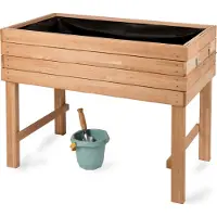 WONDERMAKE® Hochbeet aus KIRSCHBAUM Holz groß für Garten Balkon Terrasse, Pflanzkasten Bausatz XL hochwertig rechteckig mit Innen-Folie, Kräuterbeet Pflanzenkasten deko, braun