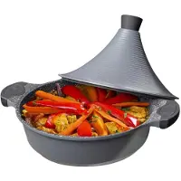Cheffinger Aluguss Tajine Tagine Ø28cm Induktion Silikongriffe Gartopf Dampfgarer Bräter silber