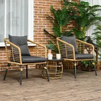 OEM Gartenbistroware Rotangestell 3-teilig Sandfarben Dunkelgrau