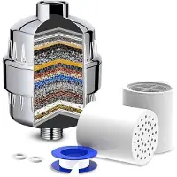 Merkloos 25-stufiger Duschfilter, Duschfilter für hartes Wasser, Duschfilter zur Entfernung von Fluorid und Chlor, Duschfilter, Wasserreiniger mit 2 Kartuschen