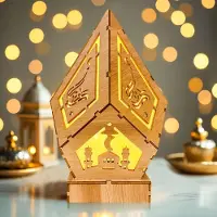 Nikcorp Dekorative LED-Holzlampe für Ramadan und Eid Mubarak 22 x 14 cm