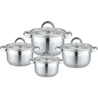 Cheffinger 8 teilig Edelstahl Kochgeschirr Induktion Kochtopf Topfset Glasdeckel 18/10 Edelstahl