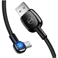 Mcdodo 90 Grad 1M Micro-USBWinkelstecker Aut. Ausschalten Funktion 2A Ladekabel mit LED Licht Schnell Nylon Schwarz