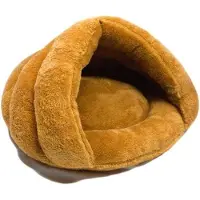 OEM Hauskatzenbett - Kissen Schlafunterlage - Hunde Wärmen - Halbüberdachte Höhle - 45 x 35 cm - Hellbraun