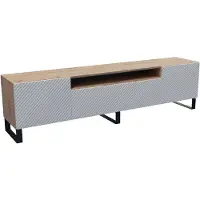 MargaretHadas24 TV-Schrank Nicole III Fernsehschrank TV-Lowboard 200 cm Design dreitürig Wohnzimmer Push-To-Open Funktion gefräste Fronten (Farbe: Eiche artisan, weiß)
