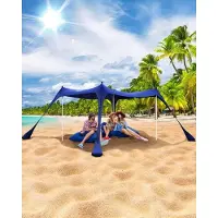 Markenlos Strandzelt UPF50+, 3m x 3m x 2m mit 4 Aluminium-Stangen, 4 Sandsäcken und 4 Erdnägeln - leicht und ideal für Strandreisen