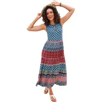 Witt Weiden Sommerkleid WITT "Jersey-Kleid Stufenkleid mit Ornament-Druck", Damen, Gr. 38, N-Gr, bunt (jeansblau, kirsche, bedruckt), Modisch, Rundhals, Kleider Sommerkleid