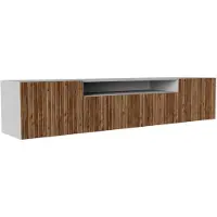 MargaretHadas24 TV-Schrank Mio Fernsehschrank TV-Lowboard 200 cm vertikal gefräste Fronten modernes Design dreitürig Wohnzimmer Wandmontage (Farbe: weiß, catania )