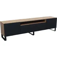 MargaretHadas24 TV-Schrank Rico III Fernsehschrank TV-Lowboard 200 cm dreitürig Wohnzimmer Push-To-Open Funktion vertikal gefräste Fronten (Farbe: Eiche artisan, schwarz)