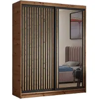 MargaretHadas24 Kleiderschrank Dora mit Lamellen und Spiegel 160 cm inklusive 2 Schiebetüren Schwebetürenschrank ((Farbe: artisan, schwarz, Lamelle artisan)