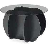 En.casa Couchtisch 'Karhuvandi' Ø70 x 40 cm mit Glasplatte Rauchglas rund Schwarz/Grau