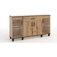 MargaretHadas24 Sideboard Kommode Vanessa II Schränke Glas Holz Möbel Wohnzimmer Wohnzimmerschrank 160 cm ohne LED-Beleuchtung (Eiche Artisan und schwarz)