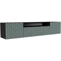 MargaretHadas24 TV-Schrank Cali Fernsehschrank TV-Lowboard 200 cm Fronten gefräst wie ein Kaleidoskop modernes Design dreitürig Wandmontage (Farbe: schwarz, grün)