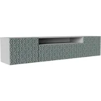 MargaretHadas24 TV-Schrank Cali Fernsehschrank TV-Lowboard 200 cm Fronten gefräst wie ein Kaleidoskop modernes Design dreitürig Wandmontage (Farbe: weiß, grün)