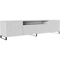 MargaretHadas24 TV-Schrank Cali III Fernsehschrank TV-Lowboard 200 cm Fronten gefräst wie ein Kaleidoskop modernes Design dreitürig (Farbe: weiß, weiß)