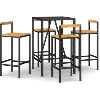 Syfax 5-tlg. Gartenbar-Set Schwarz Poly Rattan & Massivholz Akazie