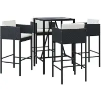 Syfax 5-tlg. Gartenbar-Set mit Kissen Schwarz Poly Rattan