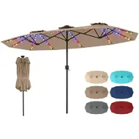 Costway Doppelsonnenschirm 375x200cm, Gartenschirm mit LED-Solar-Beleuchtung, 12 Beleuchtungsmodi, 2 Lademöglichkeiten & Kurbel, Terrassenschirm Braun
