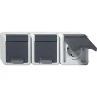 Gira Dreifach Schuko Steckdose Mit Schwenkbarer Abdeckung IP44 Grau - 478930