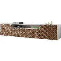 MargaretHadas24 TV-Schrank Cali Fernsehschrank TV-Lowboard 200 cm Fronten gefräst wie ein Kaleidoskop modernes Design dreitürig Wandmontage (Farbe: weiß, catania)