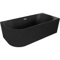 Mexen Gia freistehende geriffelte Eckbadewanne rechts 150 x 75 cm, schwarz matt, Überlauf gebürstetes Kupfer - 52701507571P-65