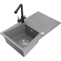 Mexen Cesar 1 Becken-Granitspüle mit Abtropffläche und Mischbatterie Duero, Grau - 6514-71-671600-70