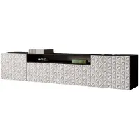 MargaretHadas24 TV-Schrank Cali Fernsehschrank TV-Lowboard 200 cm Fronten gefräst wie ein Kaleidoskop modernes Design dreitürig Wandmontage (Farbe: schwarz, weiß)