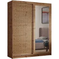 MargaretHadas24 Kleiderschrank Dora mit Lamellen und Spiegel 180 cm inklusive 2 Schiebetüren Schwebetürenschrank (Farbe: artisan, artisan, Lamelle artisan)