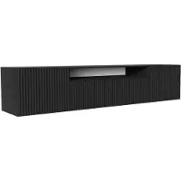 MargaretHadas24 TV-Schrank Fernsehschrank TV-Lowboard 200 cm vertikal gefräste Fronten modernes Design dreitürig Wohnzimmer Wandmontage (Farbe: schwarz, schwarz)