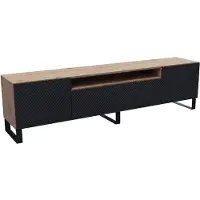 MargaretHadas24 TV-Schrank Nicole III Fernsehschrank TV-Lowboard 200 cm Design dreitürig Wohnzimmer Push-To-Open Funktion gefräste Fronten (Farbe: Eiche artisan, schwarz)