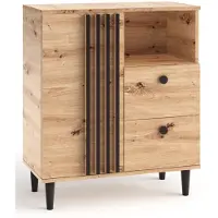 MargaretHadas24 Sideboard Kommode Laura IV Eiche Holz in Natur Schwarz Wohnzimmerschrank (Eiche Artisan und schwarz)