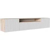MargaretHadas24 TV-Schrank Fernsehschrank TV-Lowboard 200 cm vertikal gefräste Fronten modernes Design dreitürig Wohnzimmer Wandmontage (Farbe: artisan, weiß)