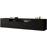 MargaretHadas24 TV-Schrank Cali Fernsehschrank TV-Lowboard 200 cm Fronten gefräst wie ein Kaleidoskop modernes Design dreitürig Wandmontage (Farbe: schwarz, schwarz)